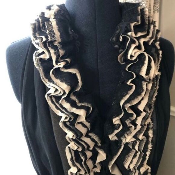 Robert Rodrigues for Neiman Marcus Ruffled Chiffon  Halter Top in Black/Cream - Picture 10 of 15